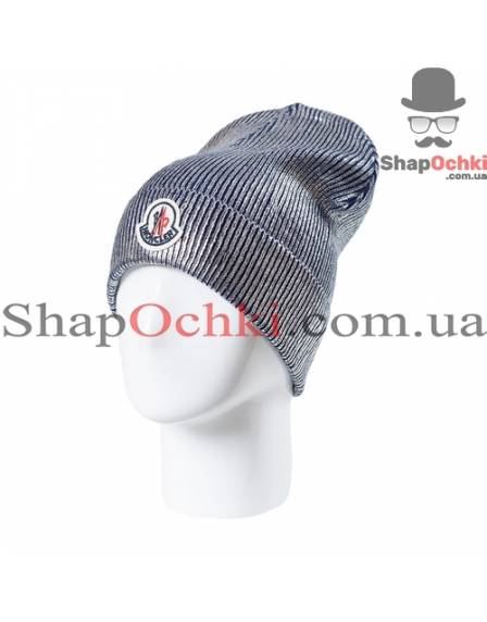 Шапка жіноча Moncler, Джазі, колір темно-синій+срібло