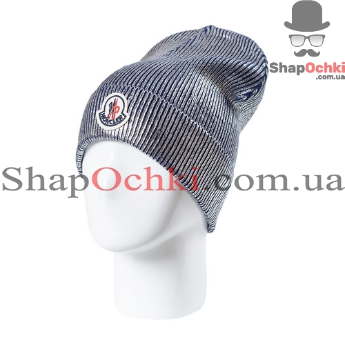 Шапка женская Moncler,  Джази,  цвет темно-синий+серебро
