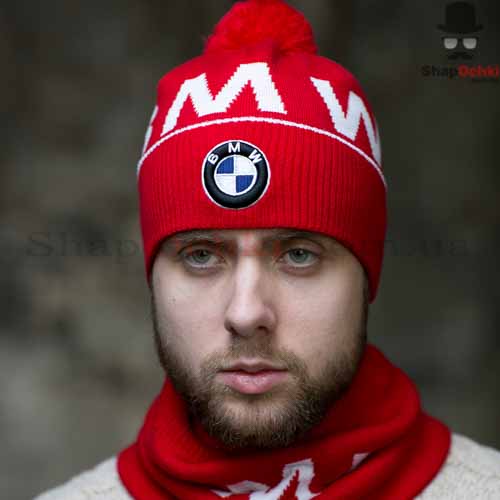 Комплект мужской (шапка+шарф) Gunner,  BMW,  красный