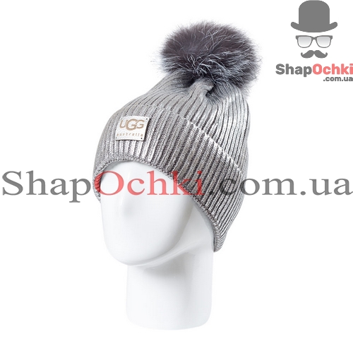 Шапка женская UGG,  Риана,  светло-серый+серебро