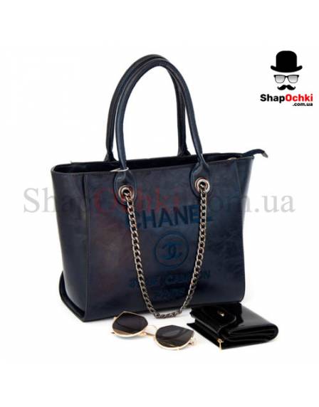 Сумка жіноча Chanel 1755, екошкіра, синя, ланцюжок