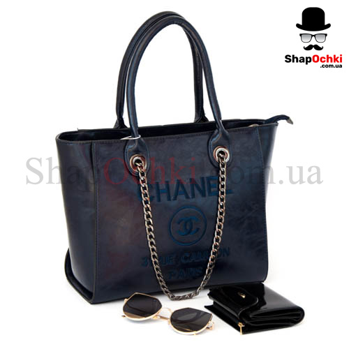 Сумка женская Chanel 1755,  экокожа,  синяя,  цепочка