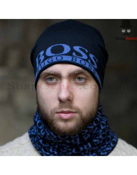 Комплект чоловічий (шапка+шарф) Gunner, Hugo Boss, темно-синій