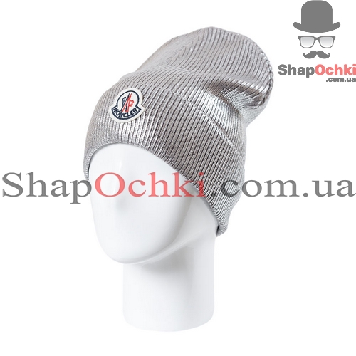 Шапка женская Moncler,  Джази,  цвет светло-серый+серебро