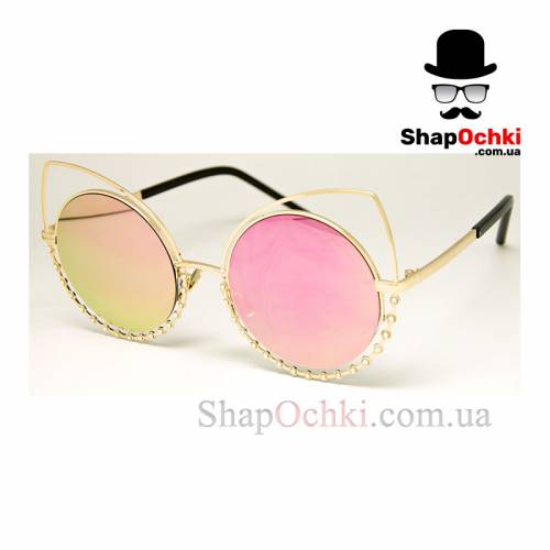Очки солнцезащитные 39613 - 648,  круглые,  розово - зеркальные