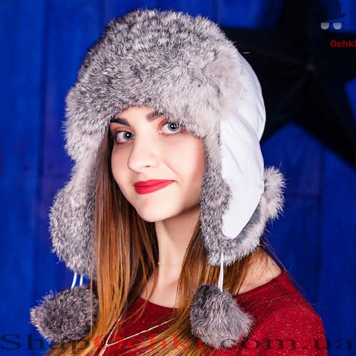 Ушанка женская 11.12,  верх-белый,  мех-серый