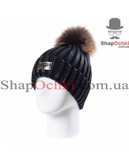 Шапка жіноча UGG, Джуді, стрази, колір чорний + чорний