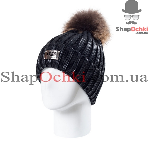 Шапка женская UGG,  Джуди,  стразы,  цвет черный+черный