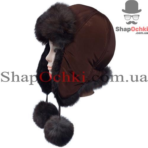 Ушанка женская 11.12,  верх-коричневый,  мех-черный (натуральный)