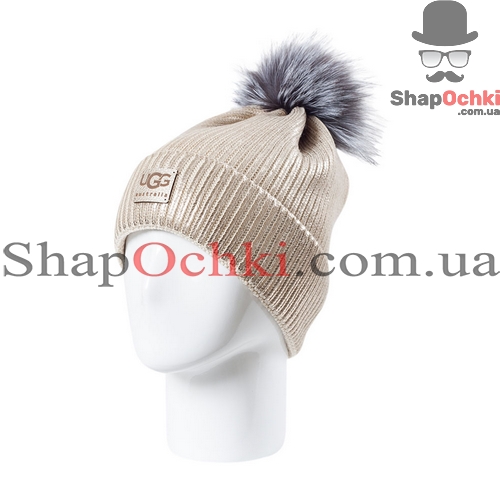 Шапка женская UGG,  Риана,  светло-бежевый+светлое золото