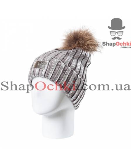Шапка жіноча UGG, Джуді, стрази,  колір світло-сірий+срібло