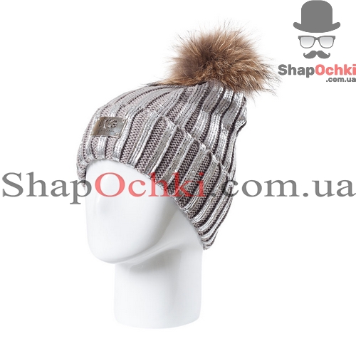Шапка жіноча UGG,  Джуді,  стрази,   колір світло-сірий+срібло