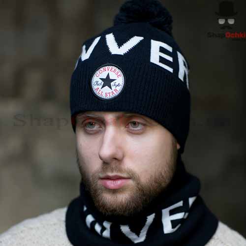 Комплект мужской (шапка+шарф) Gunner,  Converse All star,  темно-синий