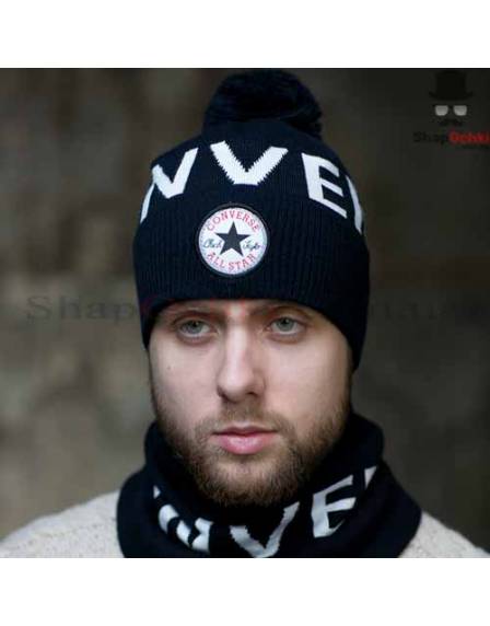 Комплект чоловічий (шапка+шарф) Gunner, Converse All star, темно-синій