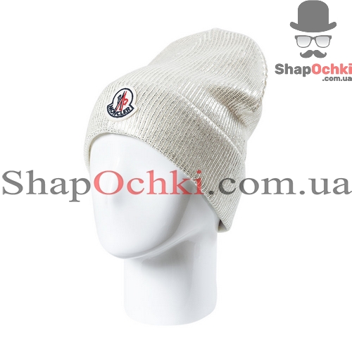 Шапка женская Moncler,  Джази,  цвет белый+серебро
