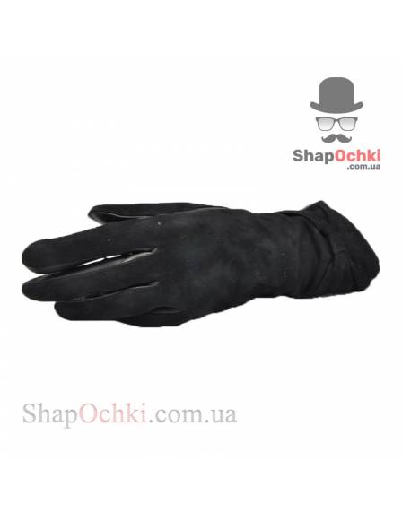 Перчатки шкіряні жіночі 22171 Lavendel-8371,чорні,замша/шкіра,бант