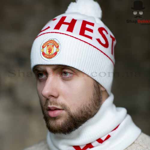 Комплект мужской (шапка+шарф) Gunner,  Manchester United,  белый